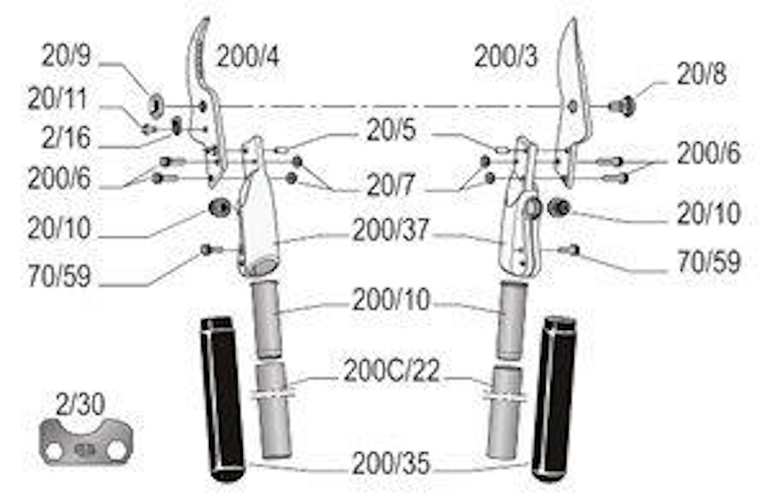 Tubes en carbone + 2 douilles 22 cm - 200C-22, pour s�cateur � deux mains